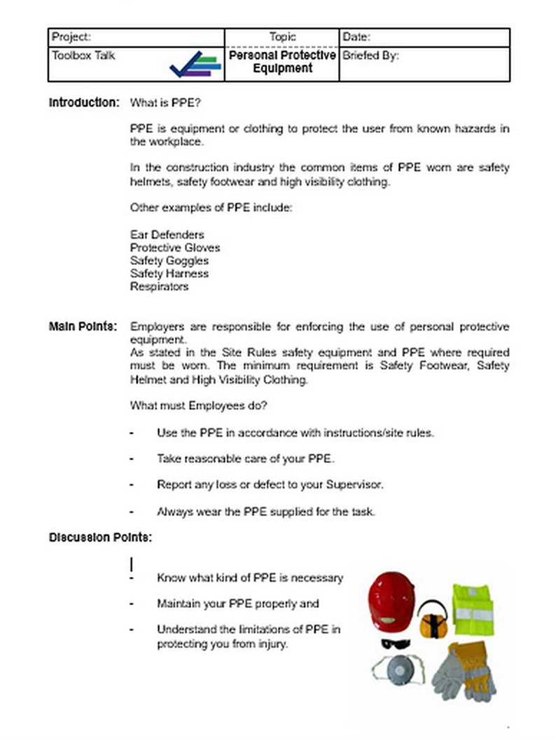 Toolbox Talk on Personal Protective Equipment Etsy