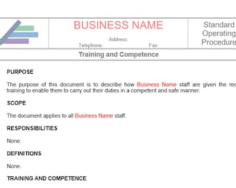 Standard Operating Procedure Template - Training and Competence (Word Doc)