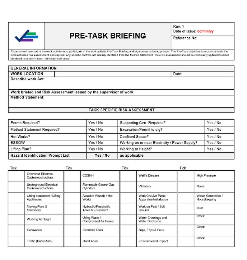 Pre task Brief And Point Of Work Risk Assessment Template Word Doc pre-task-brief-and-point-of-work-risk-assessment-template-word-doc