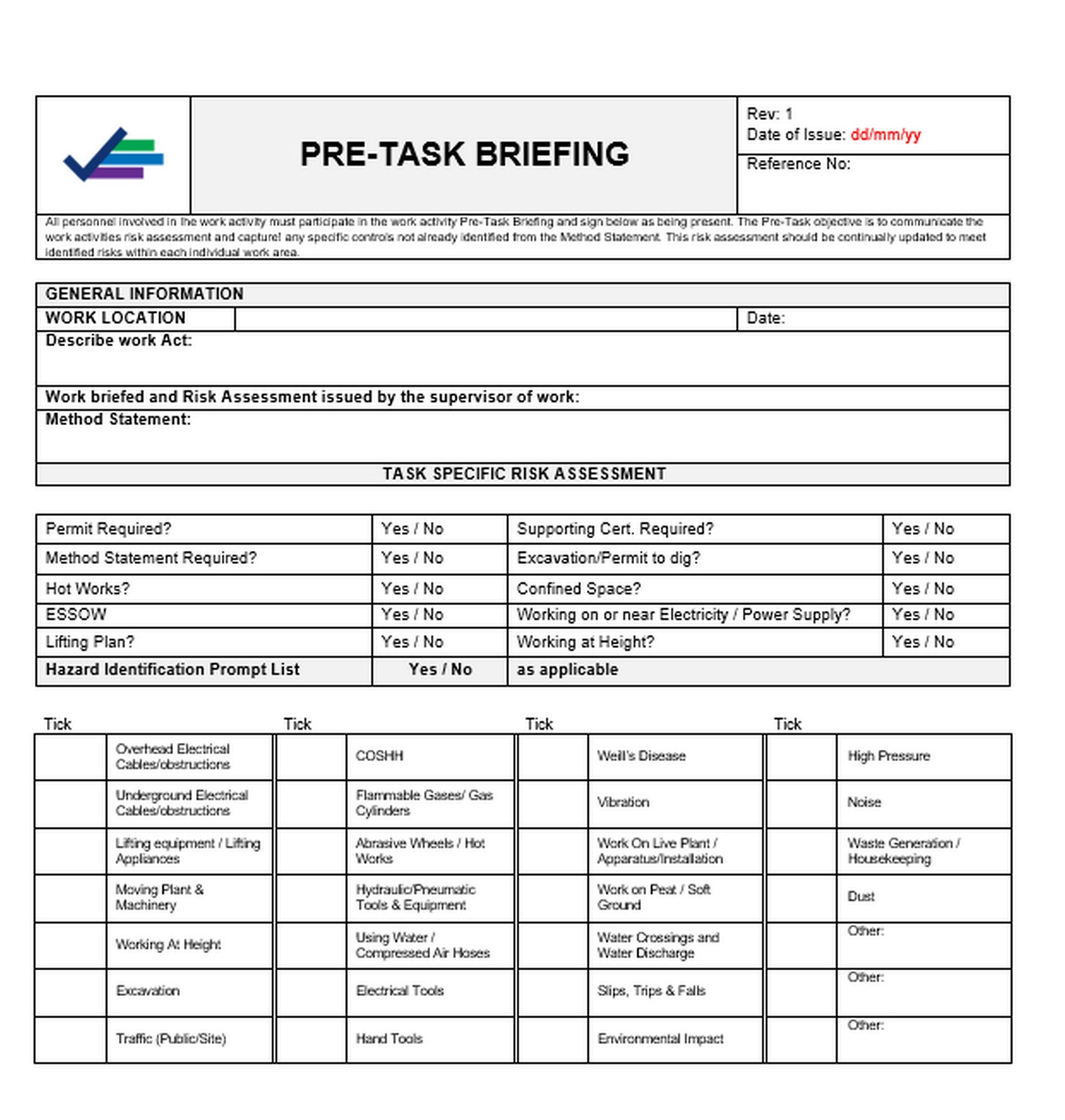 Pre task Brief And Point Of Work Risk Assessment Template Word Doc pre-task-brief-and-point-of-work-risk-assessment-template-word-doc