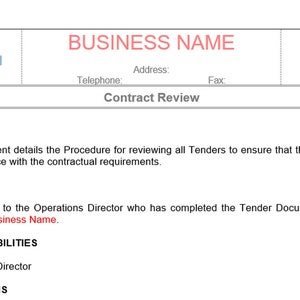 Standard Operating Procedure - Contract Review, Business Procedure, Word doc, Word Template