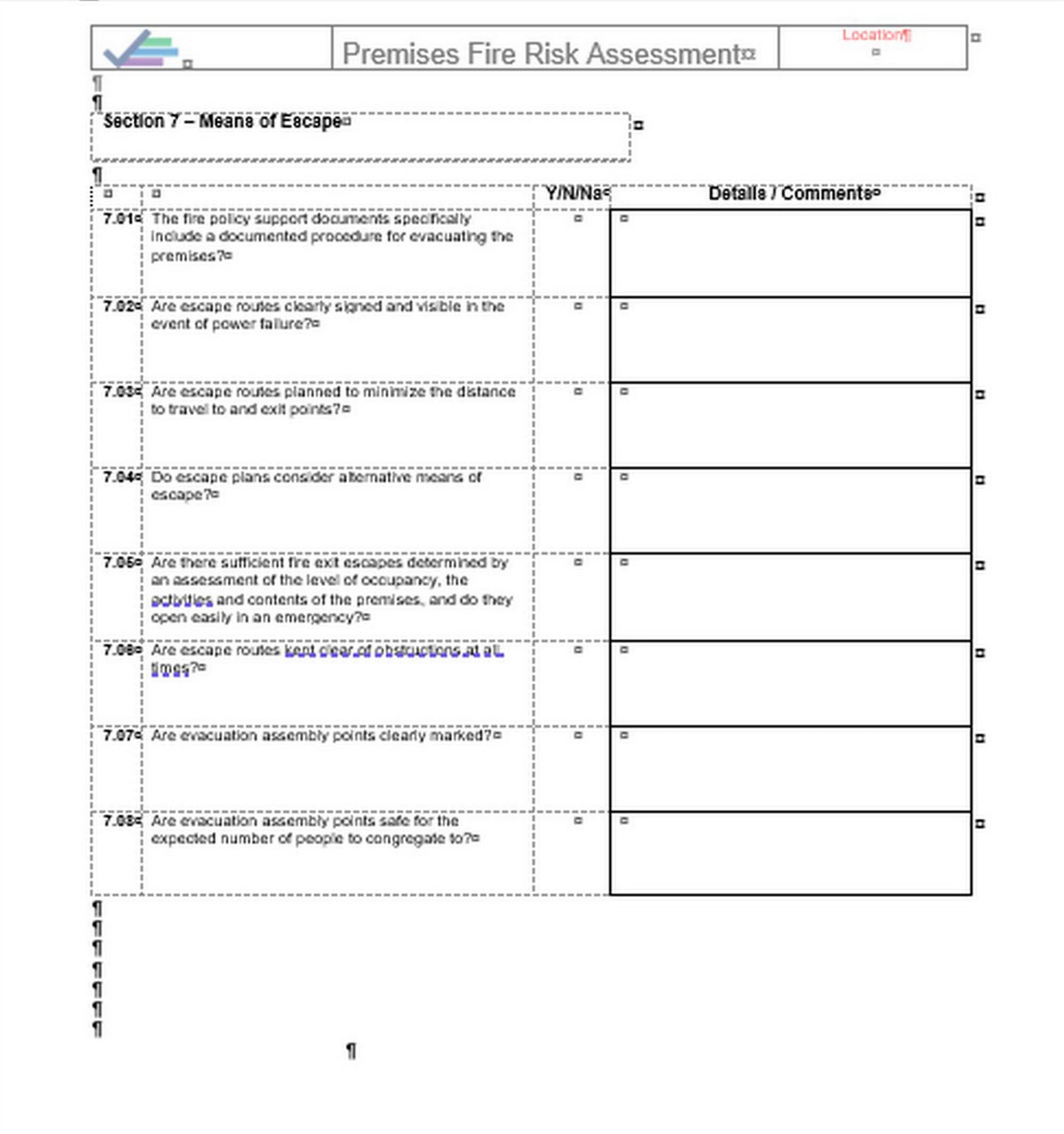 Premises Fire Risk Assessment Template, Word Doc, Business Documentation - Etsy