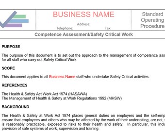 Safety Critical Work SOP Template – Competence Assessment (Word Doc)