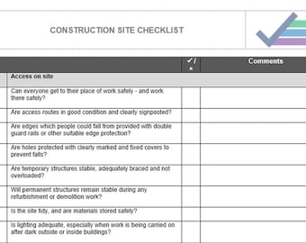 Construction Site Checklist, Word doc, Word Template