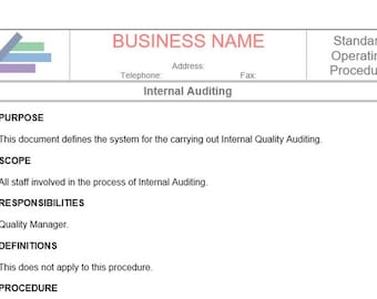 Internal Quality Auditing SOP - Business Procedure (Word Template)