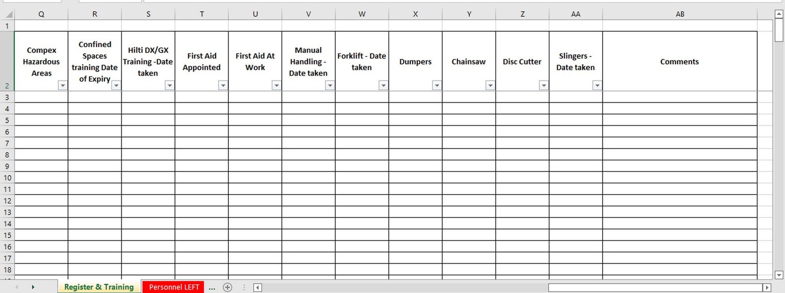 Construction Personnel & Training Register | Excel Template - Etsy