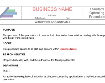 Certificate Withdrawal SOP – Business Procedure (Word Template)