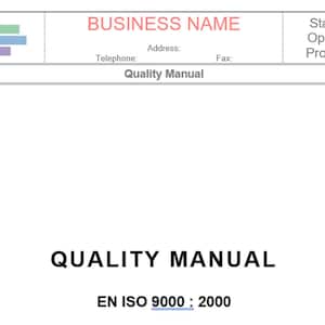 Manuale di qualità basato su ISO 9000 : 2000, sistemi di gestione, word doc, word template