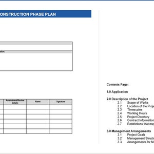 Construction Phase Plan Template, Safety Document, Word doc