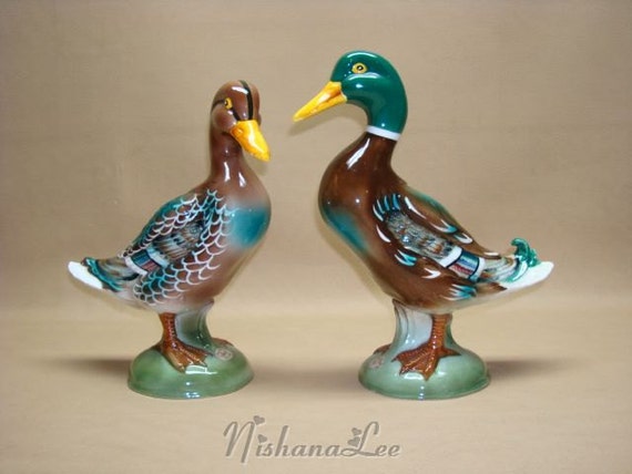 Vintage Pair Lefton China Mallard Ducks #KW214