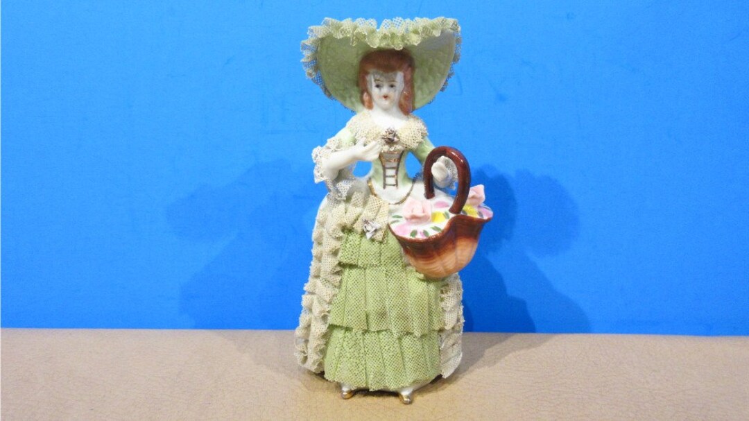 Vintage Wales Porcelain Lace Victorian Woman Carrying a Basket Etsy