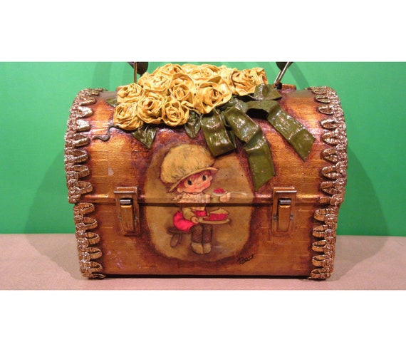 Vintage Wood Box Purse Bag Cute Artwork Paper Mache from 1960's | eBay
