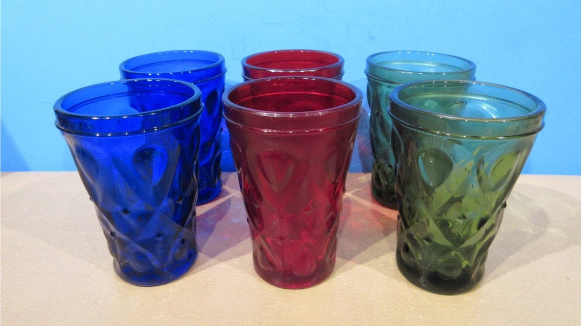 Heavy Vintage Jam Jelly Jar Tumblers Drinking Colored Glasses Etsy