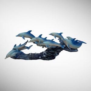 Leaping Playful Blue Dolphins Swimming Mothers with their Calves Large Resin Sculpture