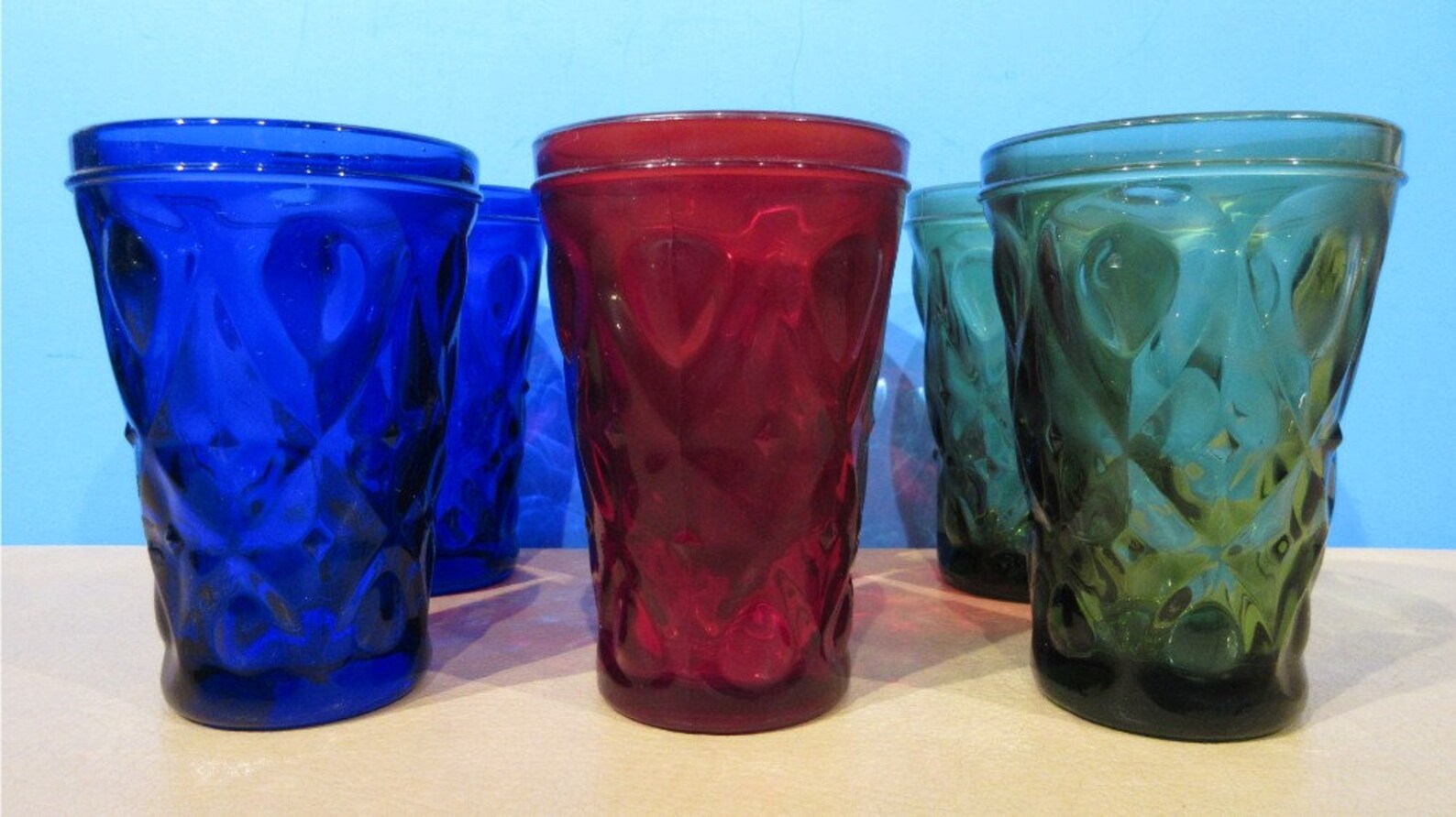 Heavy Vintage Jam Jelly Jar Tumblers Drinking Colored Glasses Etsy