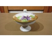 Hard to Find Handpainted Nippon Floral Moriage Pedestal Button Holder Trinket Box