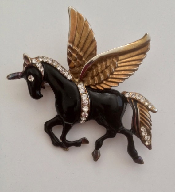 1970's -1980's Black And Gold Enameled Pegasus Bro