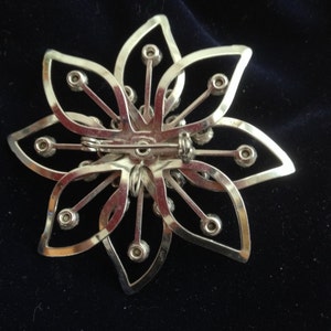 1950's Silver Toned Snowflake Brooch with Pronged Rhinstones image 2