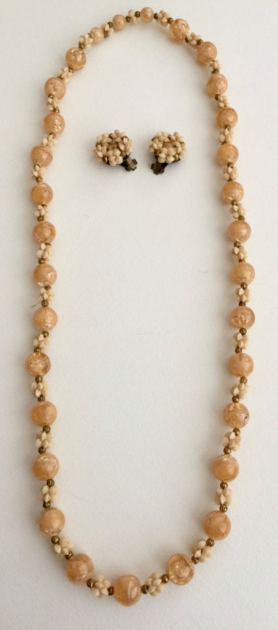 1940's Butterscotch Marbleized Beaded,  Faux Coral