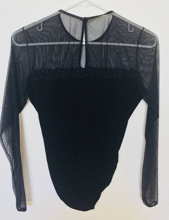 Early 1990's Sheer Evening Black Body Suit W/ Gol… - image 3