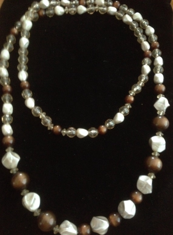 Late 1940's Chunky Faux Pearls, Glass Crystals and