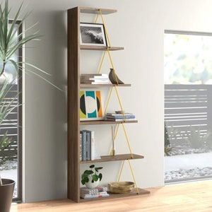 Ladder Bookcase, Rubberwood, Metal Frame, Freestanding Bookshelf