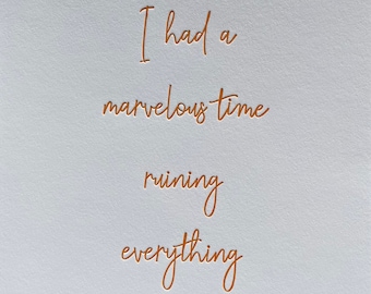 Taylor Swift “I Had A Marvelous Time” Letterpress Lyric Print 8x10 (Taylor’s version) folklore | last great American dynasty