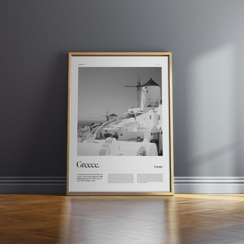 Greece Santorini Wall Art Black and White Greece Poster Etsy