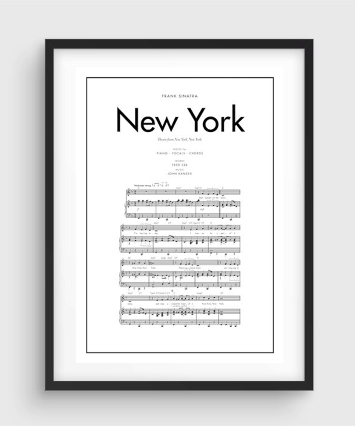Frank Sinatra New York New York Song Music Notes Poster Black Etsy
