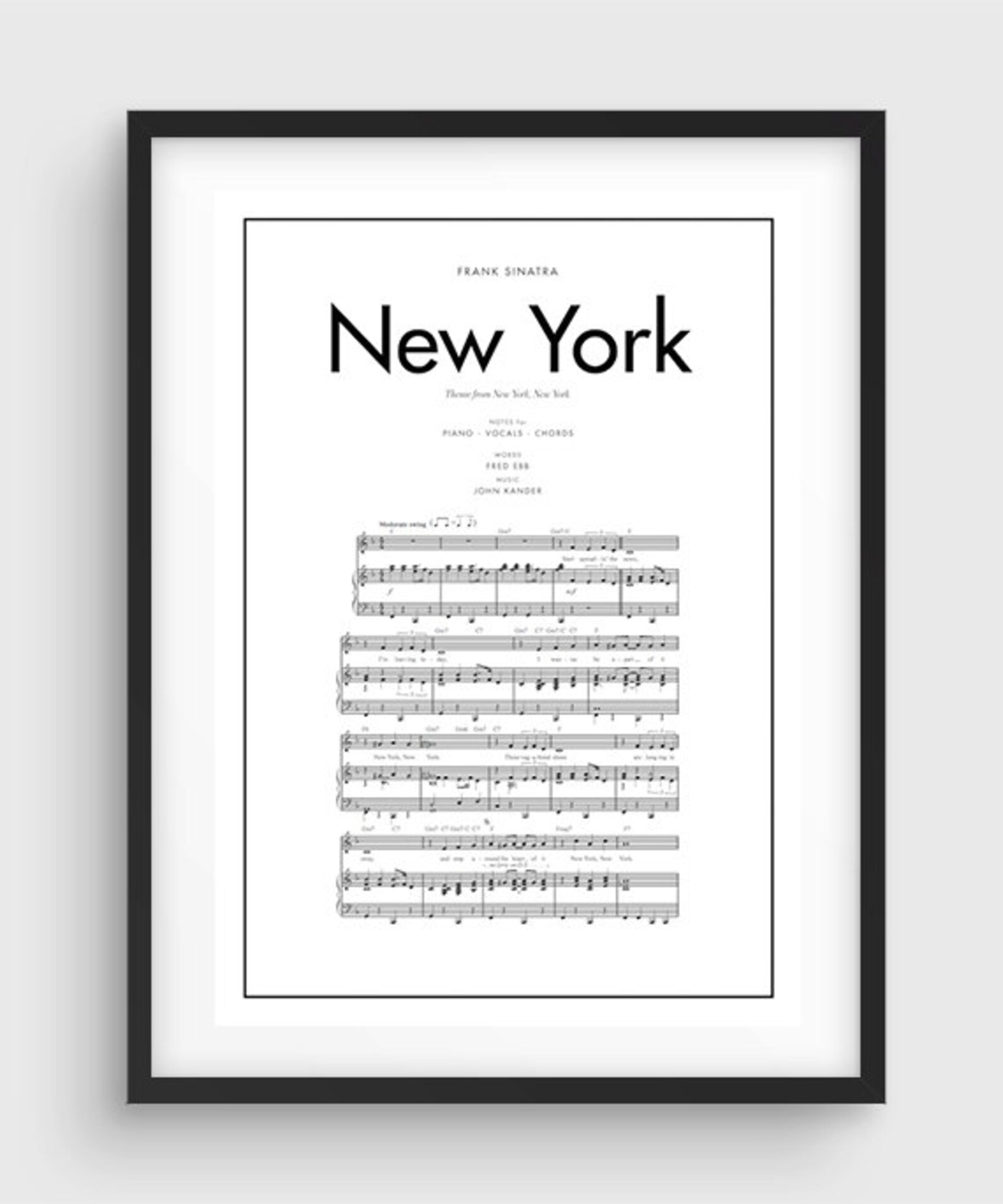 Frank Sinatra New York New York Song Music Notes Poster Black Etsy
