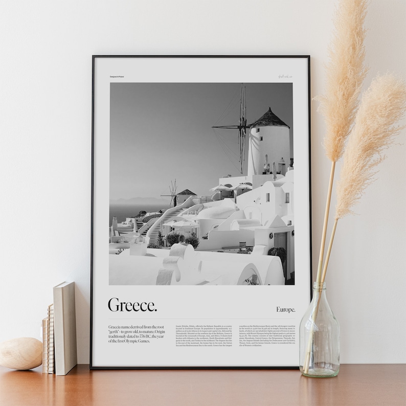 Greece Santorini Wall Art Black and White Greece Poster Etsy