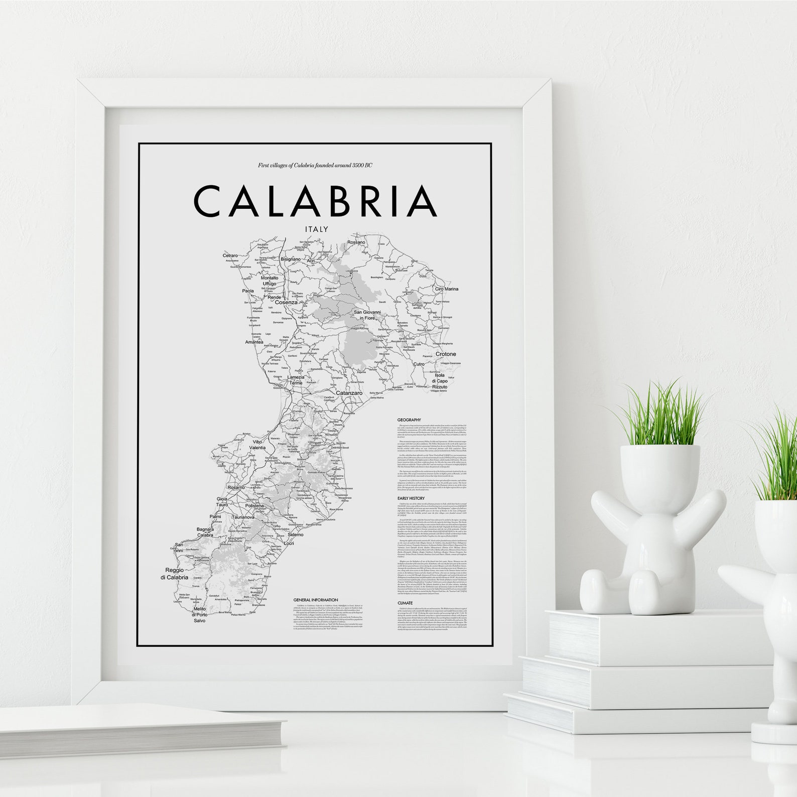 Calabria Map Poster South Italy Map Black & White | Etsy