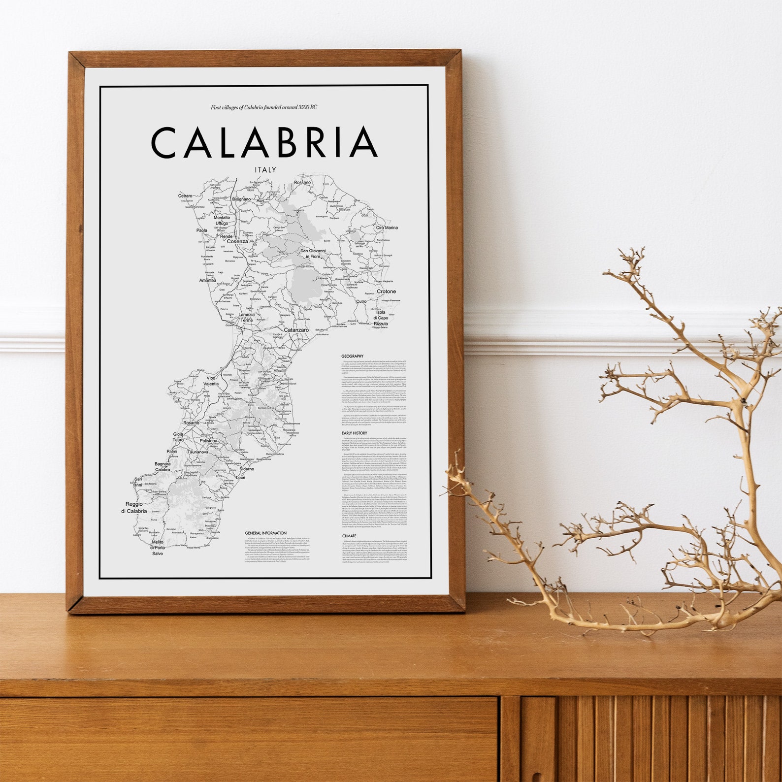 Calabria Map Poster South Italy Map Black & White | Etsy