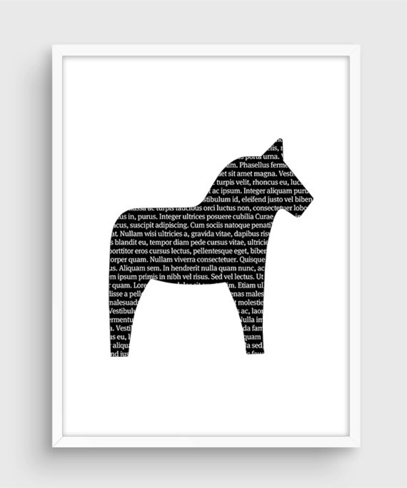 Scandinavian Dala Horse Poster Black & White Minimal Print Etsy