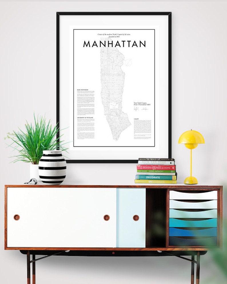 Minimal Vintage Manhattan Map Poster Black & White Minimal Etsy