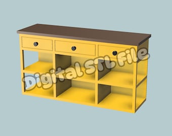Aanrechtblad keukeneiland 1:6 miniatuur poppenhuismeubilair met opbergplanken (STL-bestand)