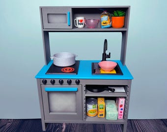 Mini angolo cottura in scala 1:6, fornello, lavello e forno per casa delle bambole, stampato in 3D.