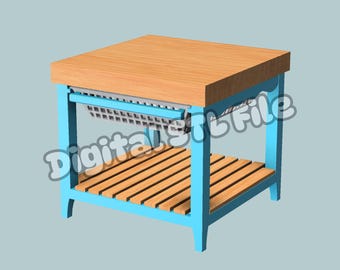 Butcher Block-tafel met mandlade: miniatuur poppenhuismeubilair op schaal 1:6 (STL-bestand)