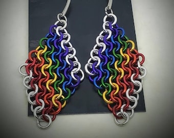 Chainmail Diamond shaped Rainbow Earrings