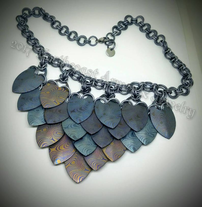 Laser Etched Titanium Scale and Chain Mail Necklace Etsy