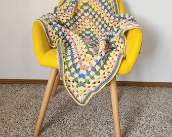 Neutral rainbow crochet blanket, cream throw blanket