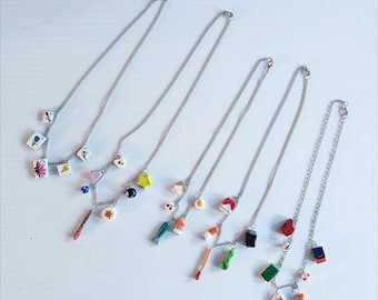 Clay charm necklace, handmade clay necklace, clay charms