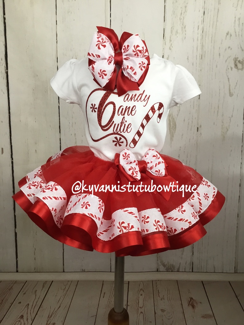 Candy Cane Cutie Red and White Ribbon Trim Tutu OutfitHoliday Tutu Outfit Holiday Outfit For GirlsCandy Cane Cutie OutfitCandy Cane Tutu