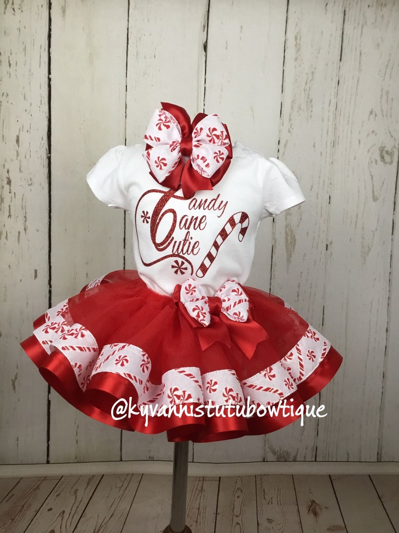 Candy Cane Cutie Red and White Ribbon Trim Tutu OutfitHoliday Tutu Outfit Holiday Outfit For GirlsCandy Cane Cutie OutfitCandy Cane Tutu