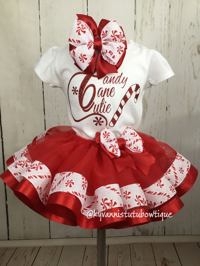 Candy Cane Cutie Red and White Ribbon Trim Tutu OutfitHoliday Tutu Outfit Holiday Outfit For GirlsCandy Cane Cutie OutfitCandy Cane Tutu