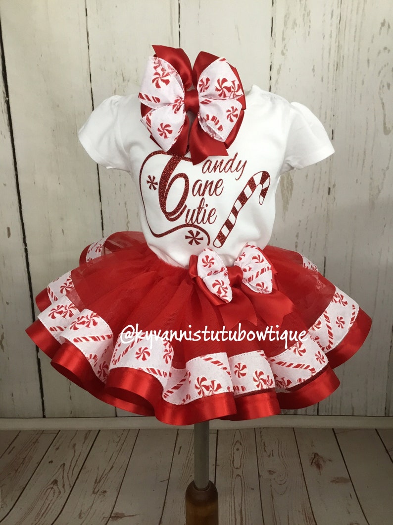Candy Cane Cutie Red and White Ribbon Trim Tutu OutfitHoliday Tutu Outfit Holiday Outfit For GirlsCandy Cane Cutie OutfitCandy Cane Tutu