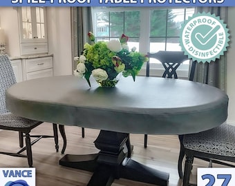 DISINFECTABLE Vinyl Tablecloth Custom Fitted Round Oblong Waterproof Child Friendly Stain Resistant Antibacterial Handmade Table Cover