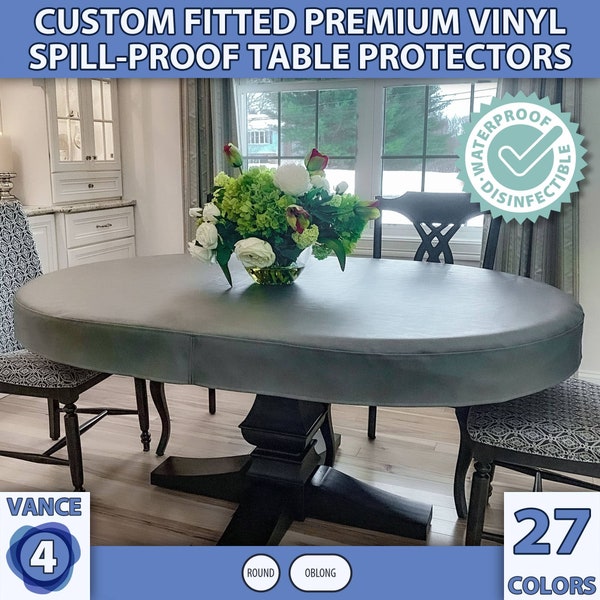 DISINFECTABLE Vinyl Tablecloth Custom Fitted Round Oblong Waterproof Child Friendly Stain Resistant Antibacterial Handmade Table Cover