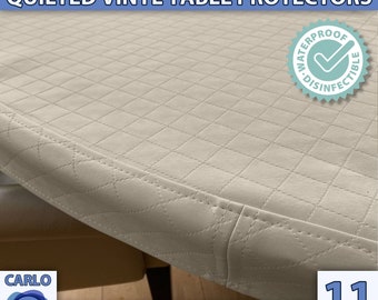 QUILTED Vinyl Tablecloth Custom Fitted Rectangle Square Waterproof Child Friendly Stain Resistant Antibacterial Handmade Table Cover