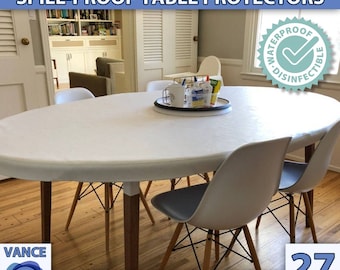 DISINFECTABLE Vinyl Tablecloth Custom Fitted Oval Irregular Waterproof Child Friendly Stain Resistant Antibacterial Handmade Table Cover